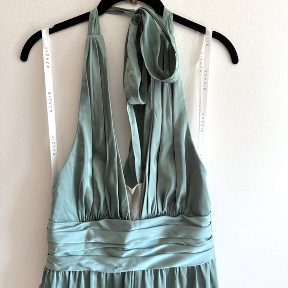 NWT Azazie Oli Stretch Satin Jumpsuit Women’s 8 Matcha Green Formal Event Party - Picture 5 of 11